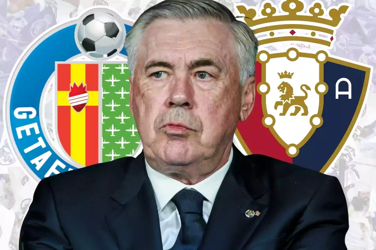Entrenador de fútbol con fondo de escudos de equipos españoles