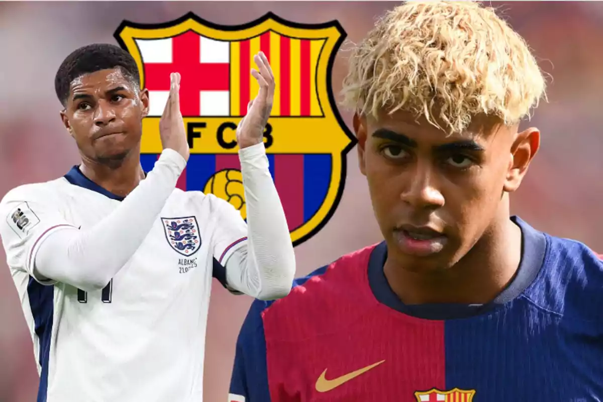 Lamine Yamal celebra la llegada de Marcus Rashford al Barça