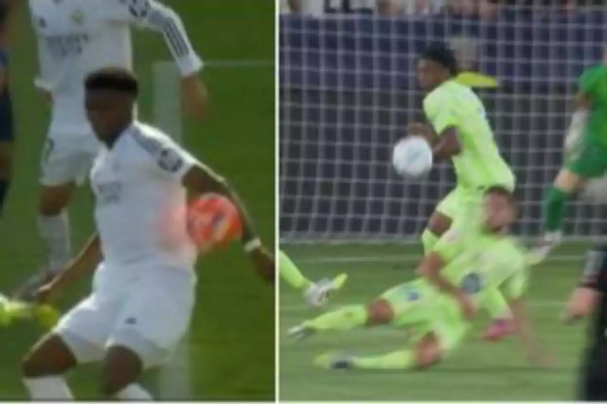 Two soccer plays where the ball touches the players’ arms inside the penalty area