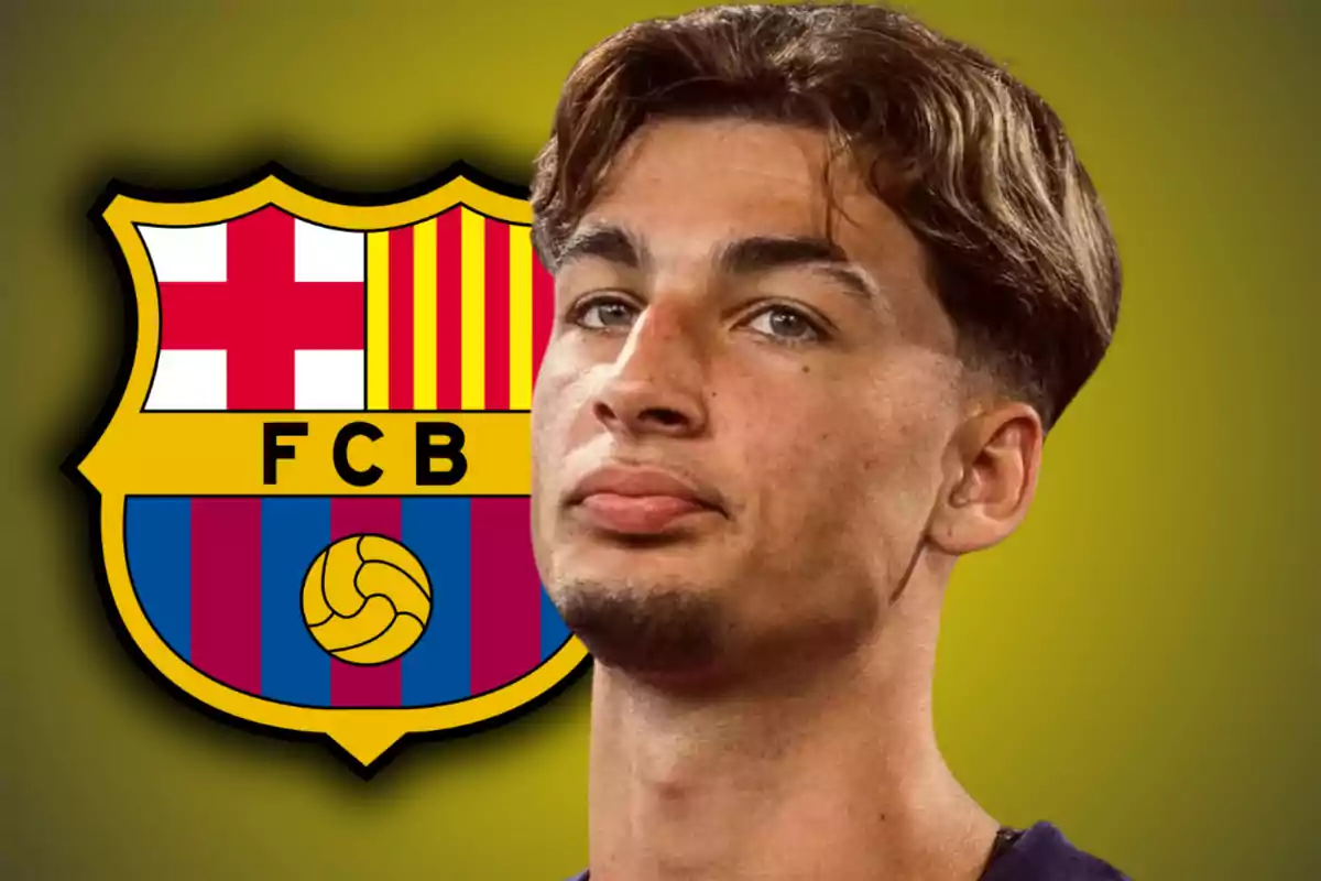 Young footballer with the FC Barcelona crest in the background