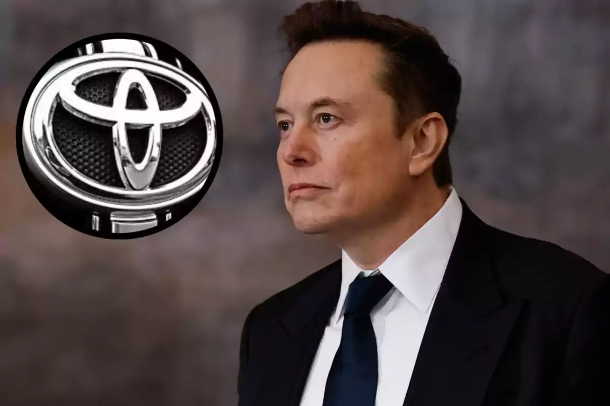 Man in a suit looking to the right with a Toyota logo in the top left corner