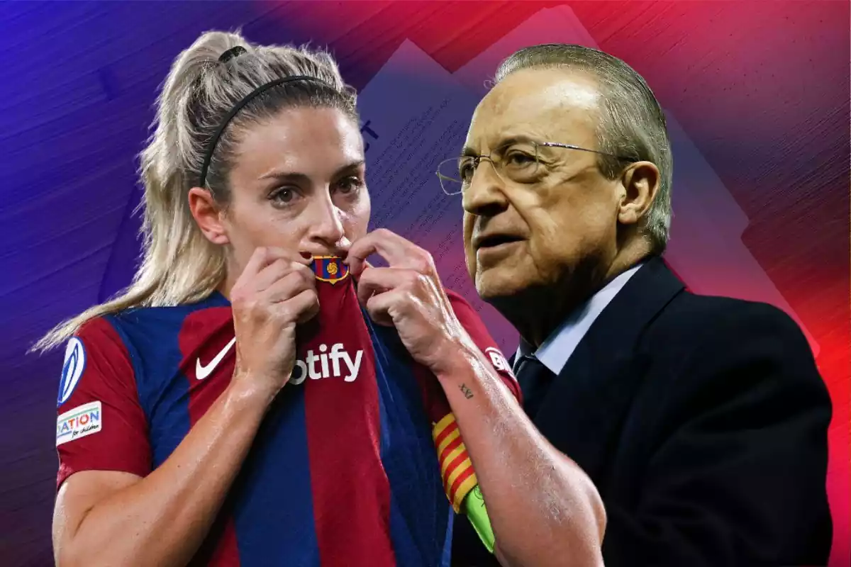 Alexia Putellas se besa el escudo del Barça, Florentino mira