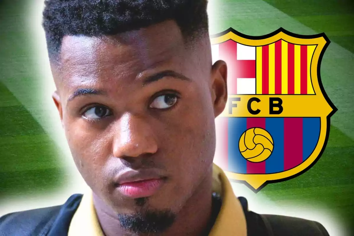 A soccer player with the FC Barcelona crest in the background. A soccer player with the FC Barcelona crest in the background.