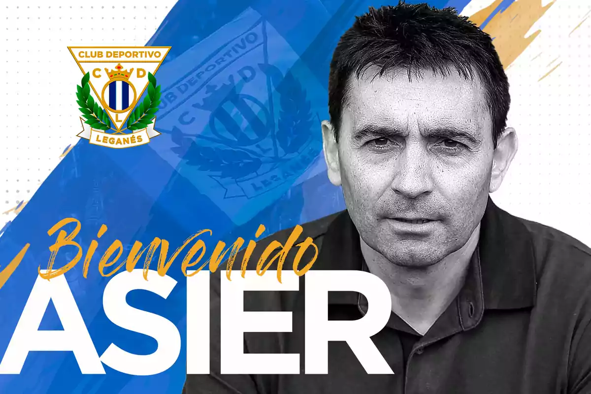 Asier welcomes Club Deportivo Leganés with the team's crest in the background.