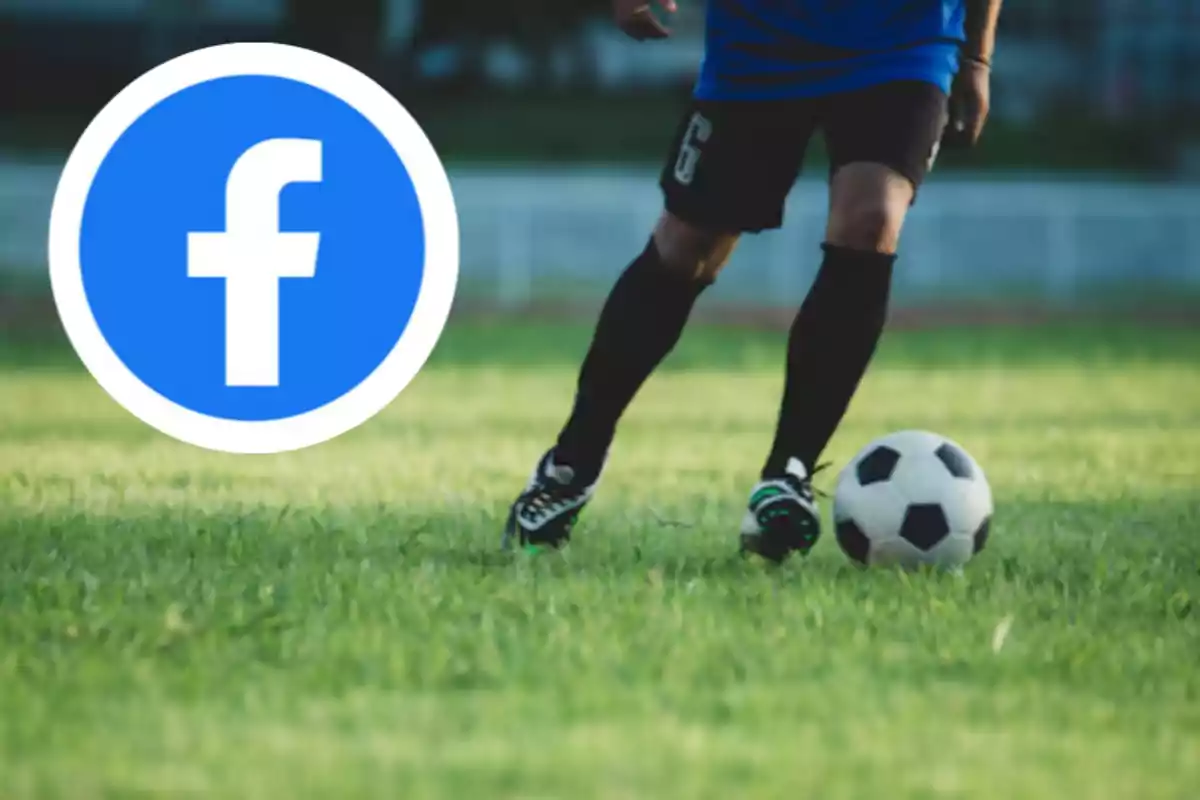 Soccer player on the field with a ball and the Facebook logo superimposed.