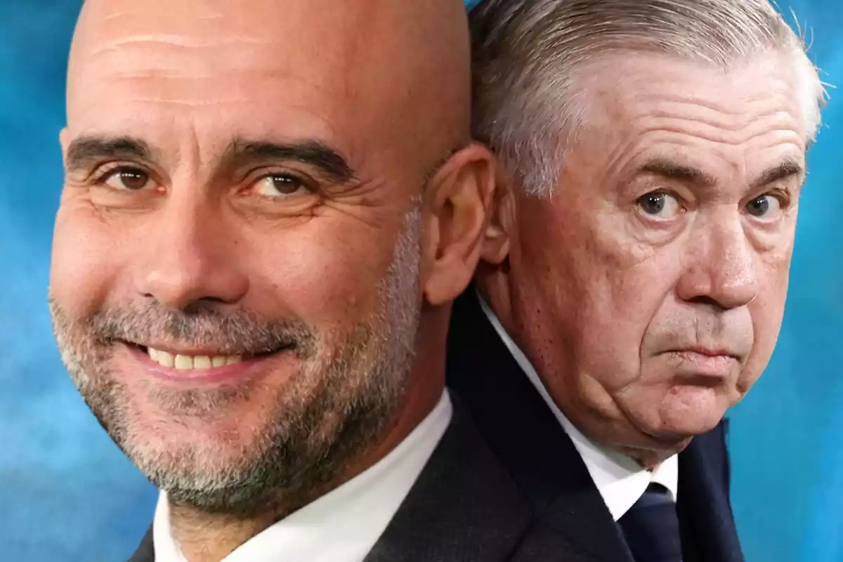 Pep Guardiola y Carlo Ancelotti de perfil mirando a cámara