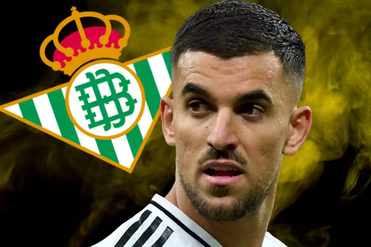 A player in a black and white jersey appears in front of the Real Betis crest.