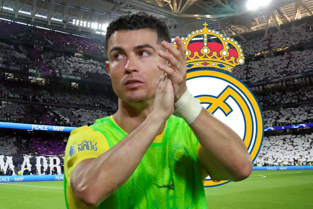 Cristiano Ronaldo aplaude, con el Bernabéu detrás