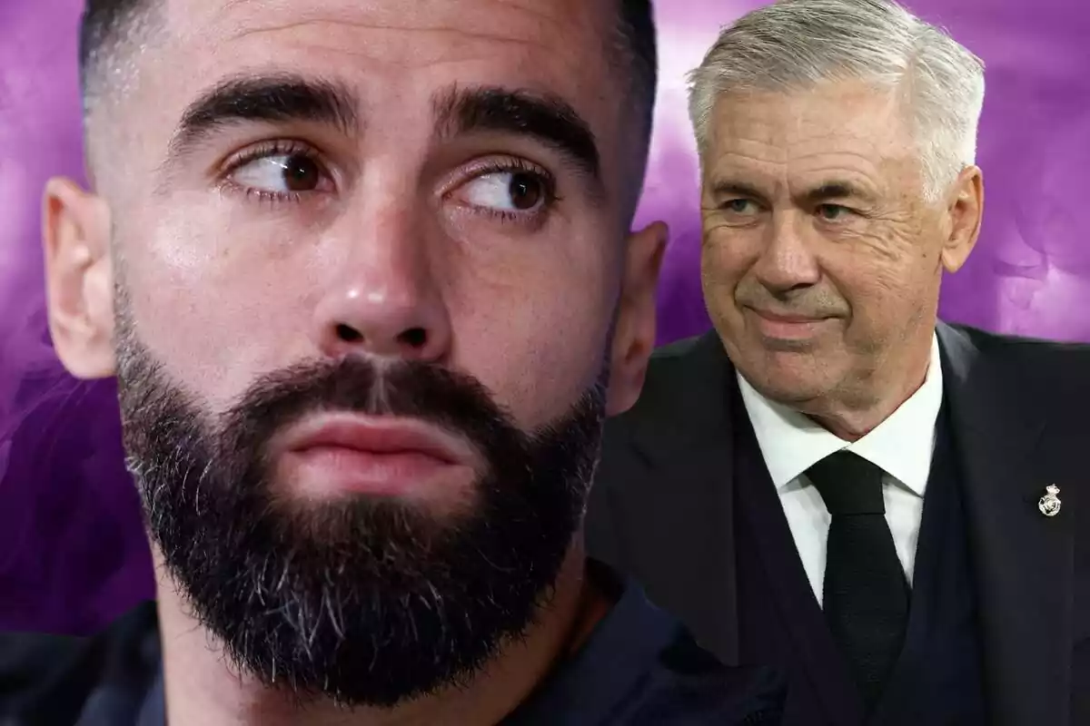 Dani Carvajal looks askance at Carlo Ancelotti