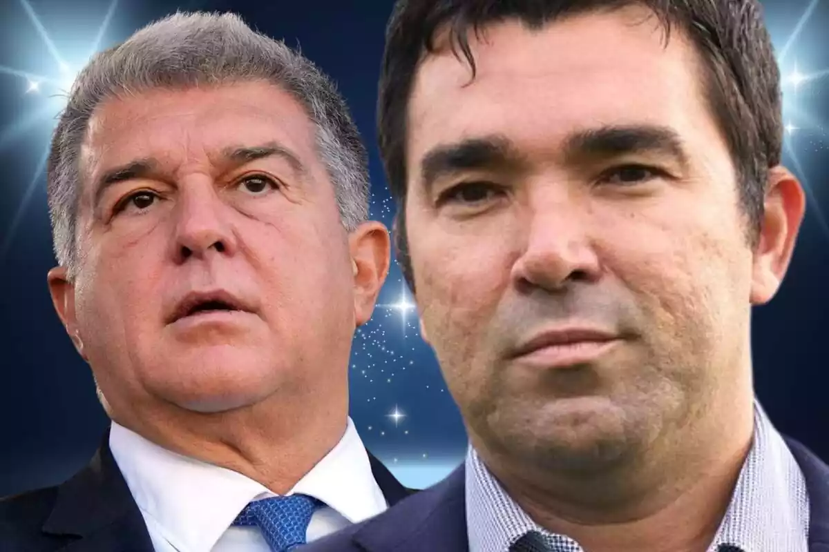 Deco in the foreground with Joan Laporta in the background on a starry background