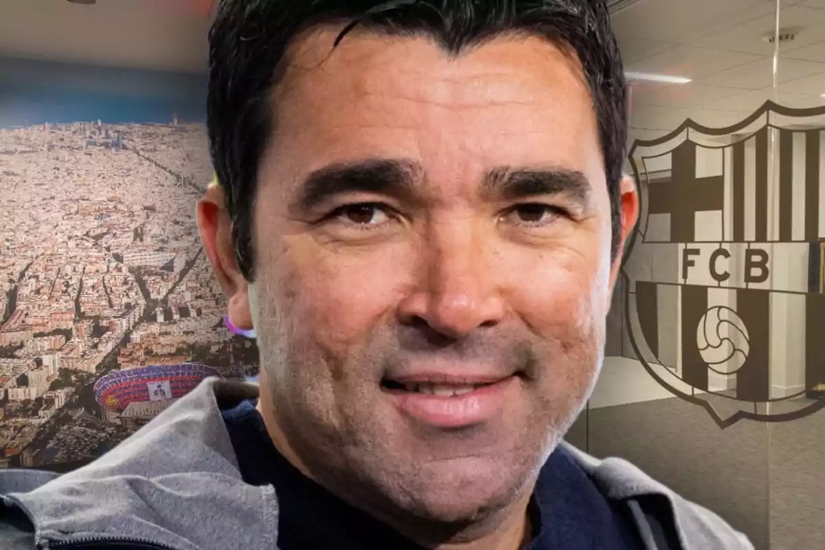 Deco en primer plano delante de las oficinas del FC Barcelona