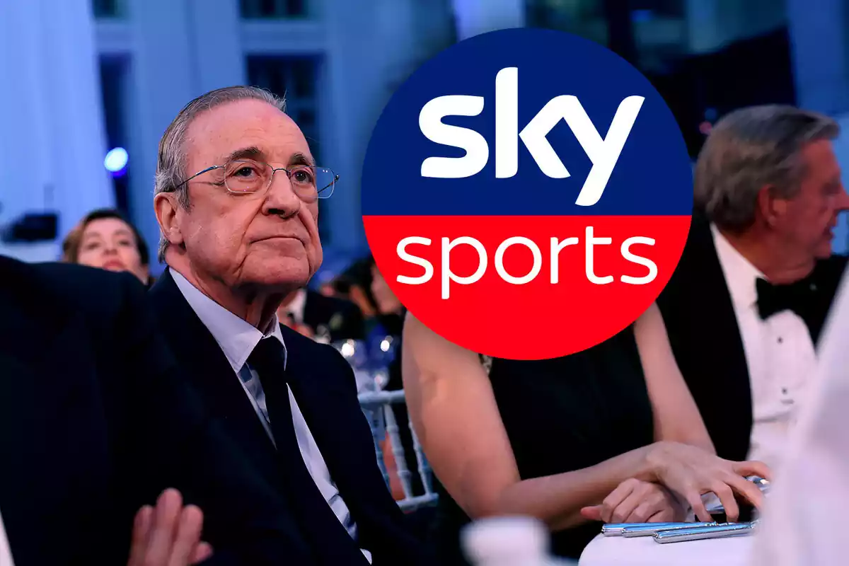 Florentino mirando hacia arriba, con el logo de SkySports a su derecha