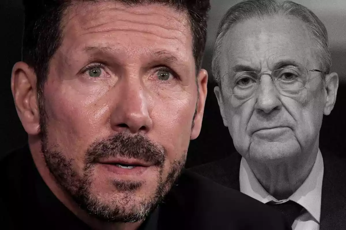 Simeone junto a Florentino Pérez en blanco y negro