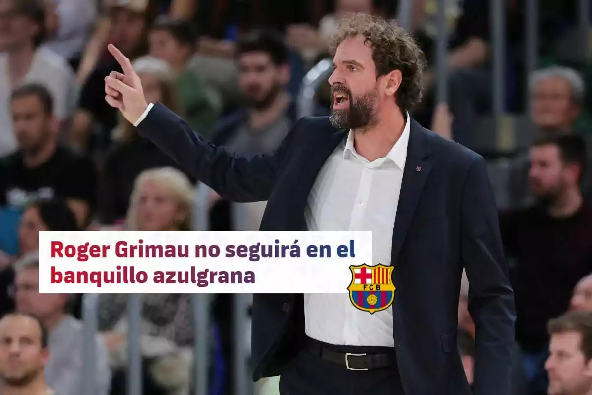 Roger Grimau dando indicaciones en el banquillo del Barça