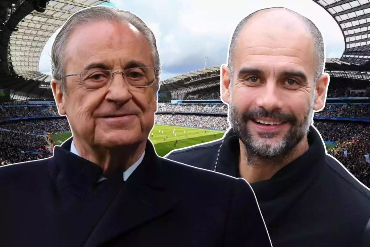 Image of Florentino Pérez, president of Real Madrid, and Pep Guardiola, manager of Manchester City