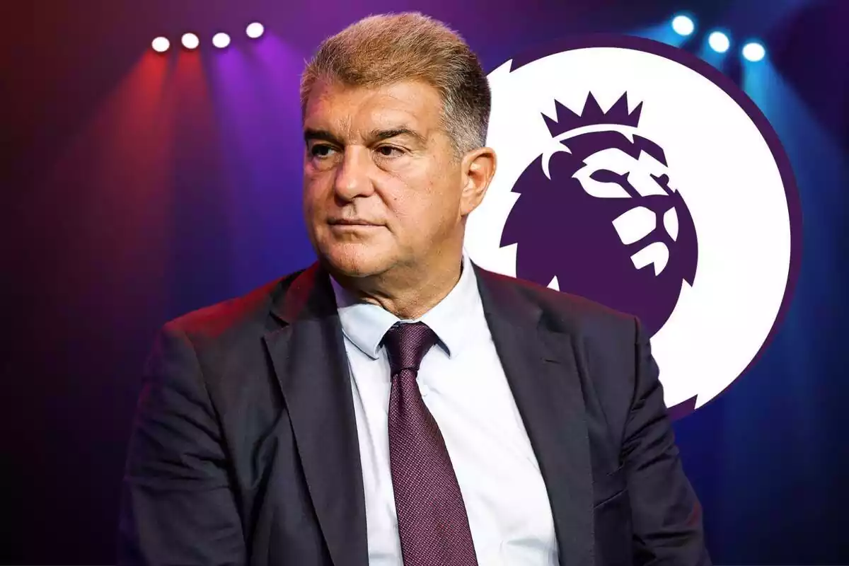 Montaje de Joan Laporta con el logo de la Premier League