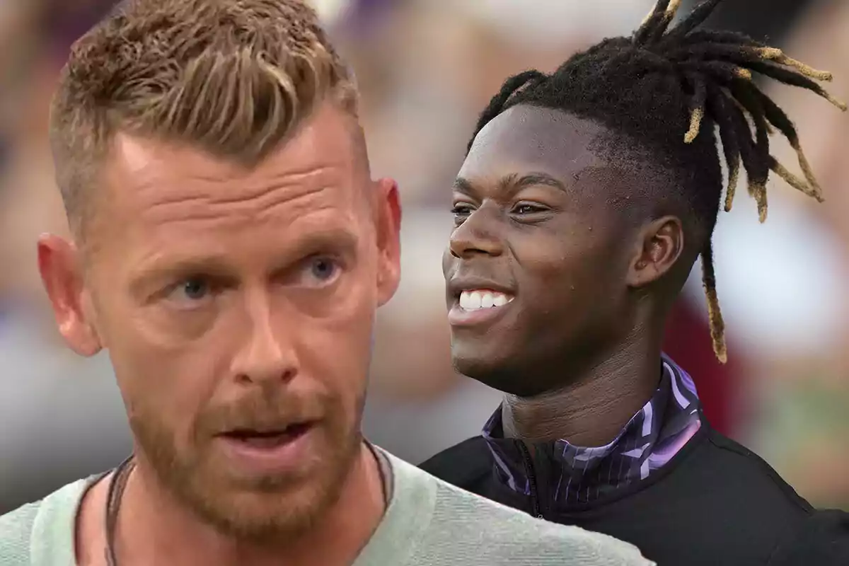 Dos hombres, Jota Jordi con cabello corto y barba, y Nico Williams con rastas, sonriendo.