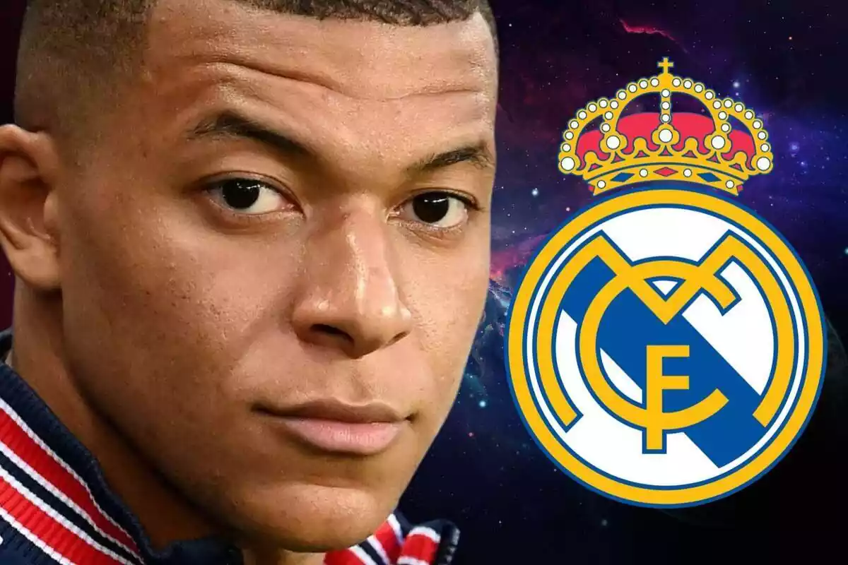 Kylian Mbappé y el escudo del Real Madrid