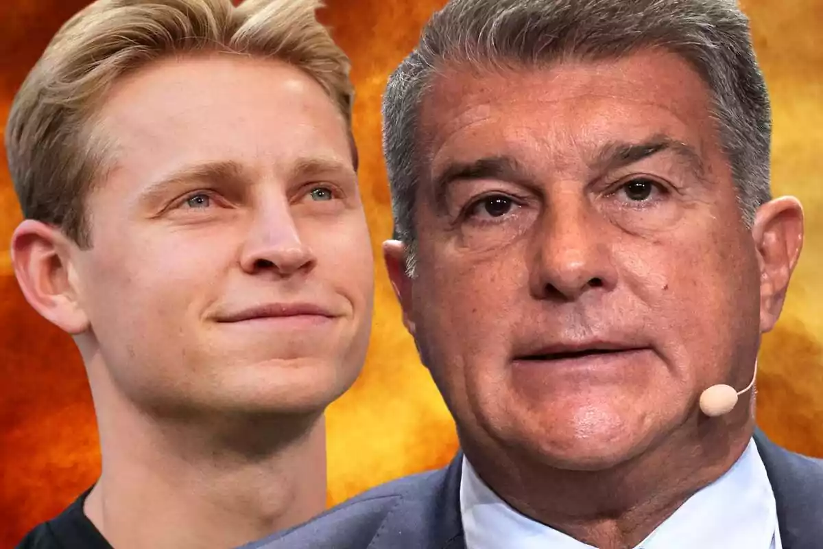 Joan Laporta with a worried face with Frenkie de Jong by his side