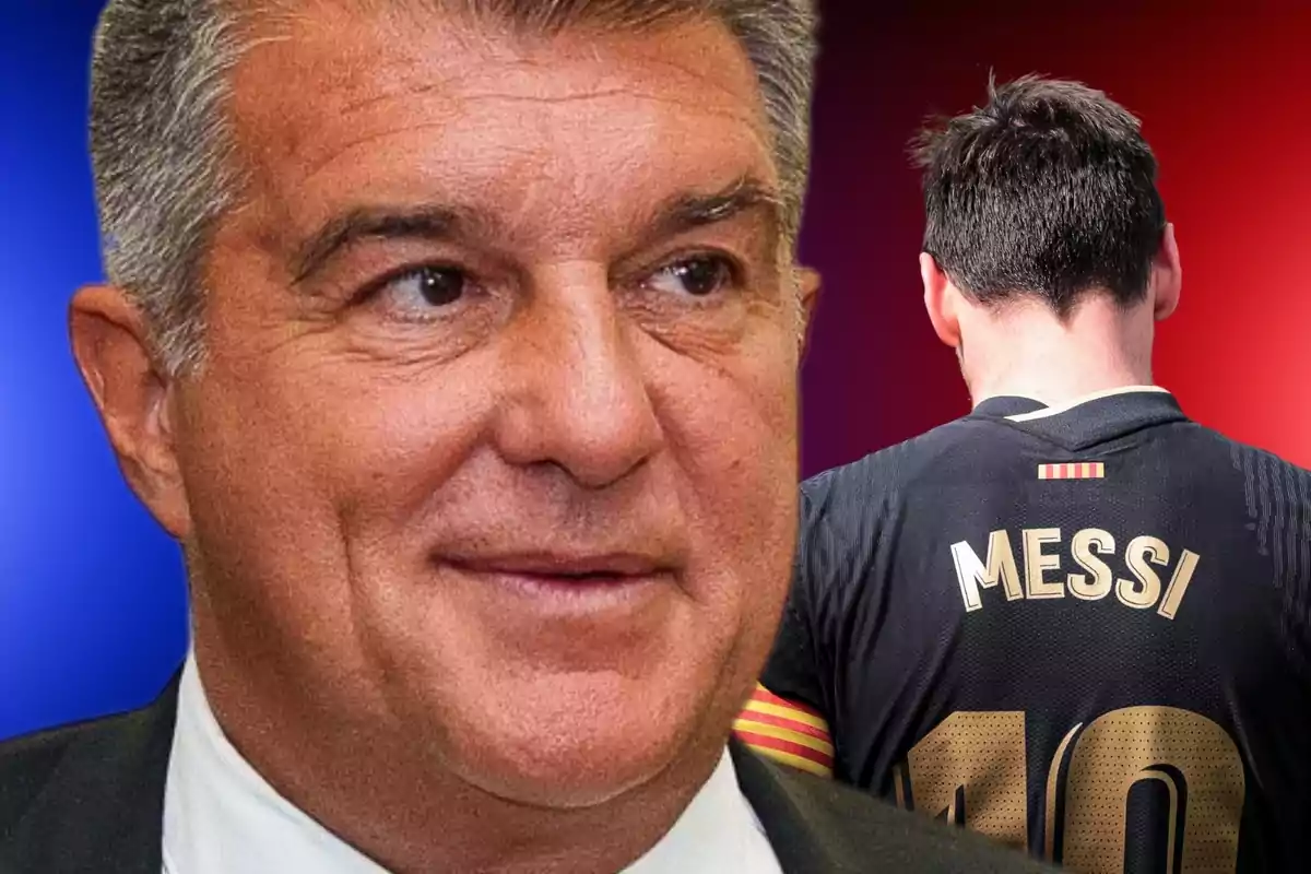 A man with grey hair in the foreground and a person with his back turned wearing a shirt that says "Messi" and the number 10.