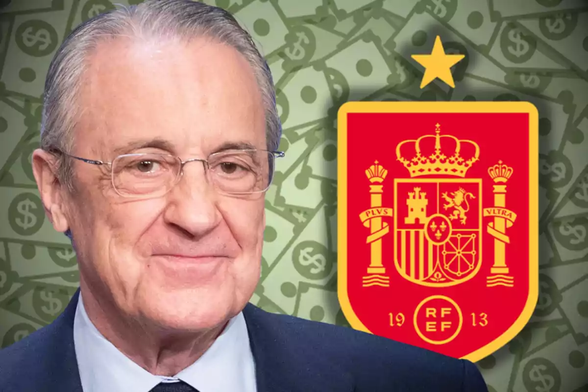 Florentino Pérez y el escudo de la Selección Española