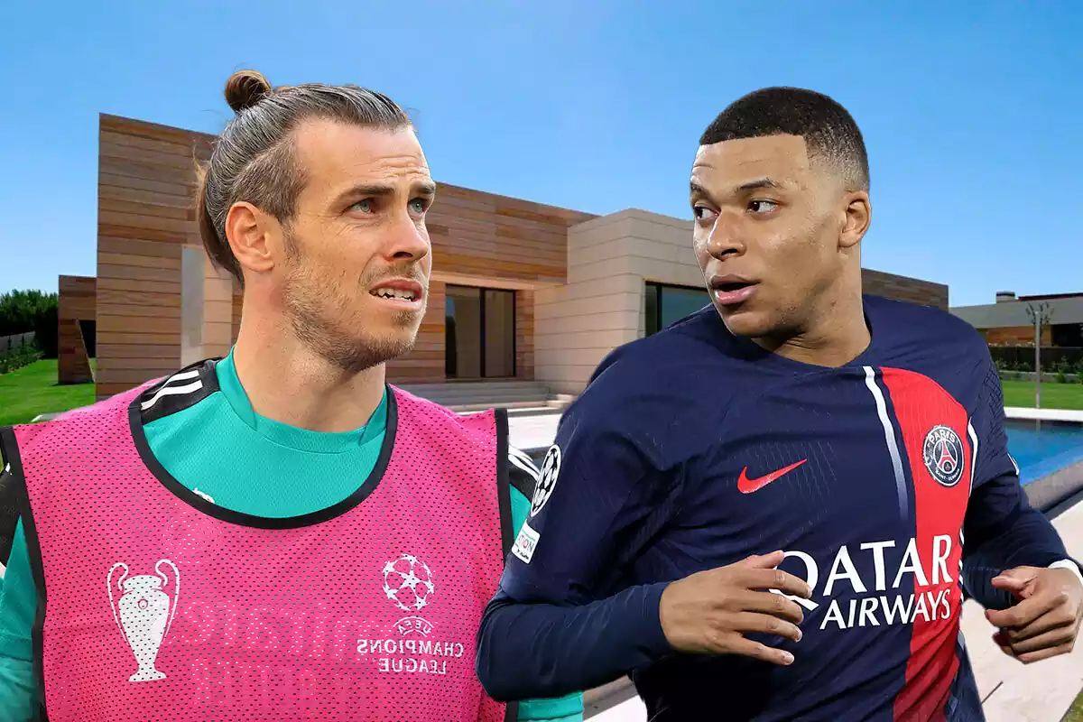Bale y Mbappé se miran, detrás su mansión en Madrid