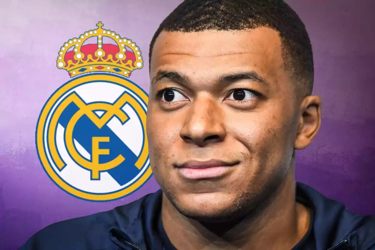 Kylian Mbappé y el escudo del Real Madrid