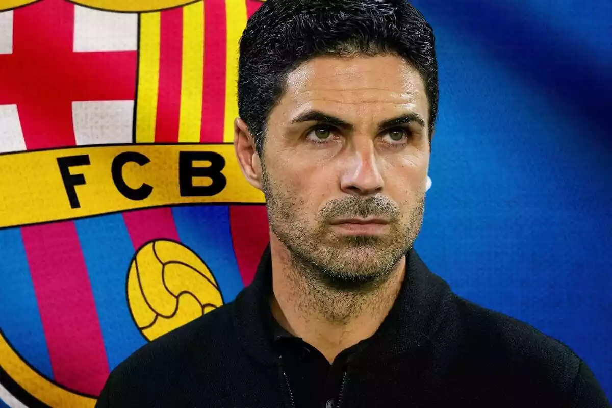 Montage of Mikel Arteta with the FC Barcelona shield