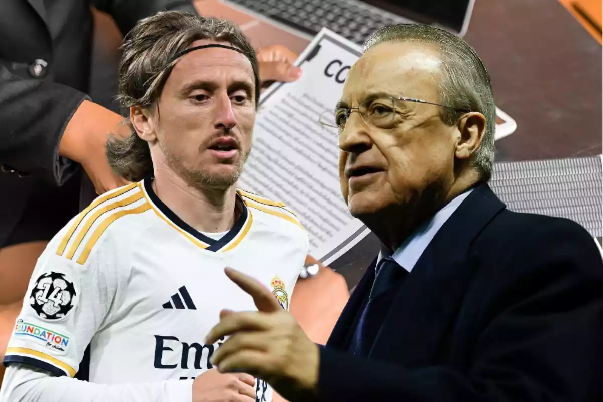 Florentino señala con el dedo, Modric mira