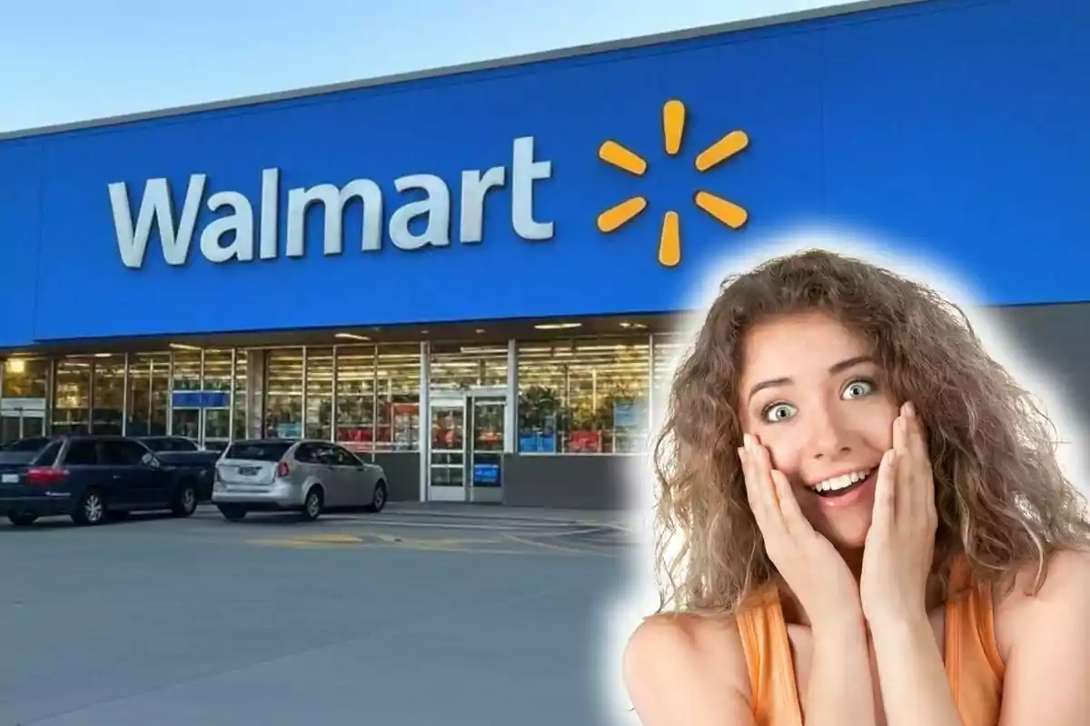Una mujer con expresión de sorpresa frente a una tienda de Walmart. Una mujer con expresión de sorpresa frente a una tienda de Walmart.