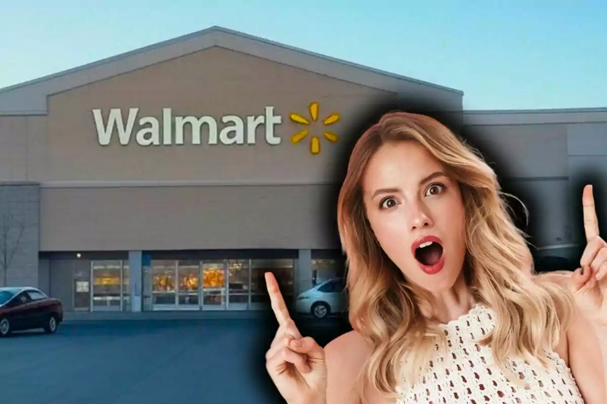 Una mujer sorprendida frente a una tienda de Walmart. Una mujer sorprendida frente a una tienda de Walmart.