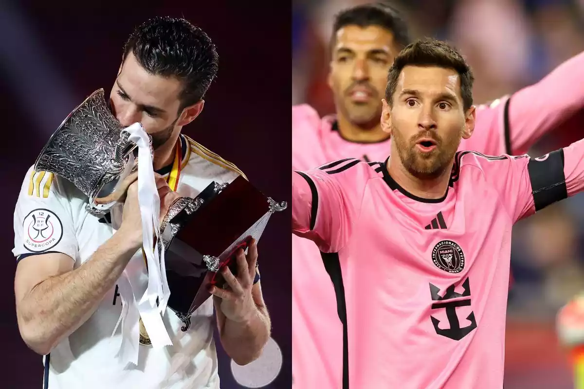 Nacho besando la Supercopa de España, Messi celebrando un gol
