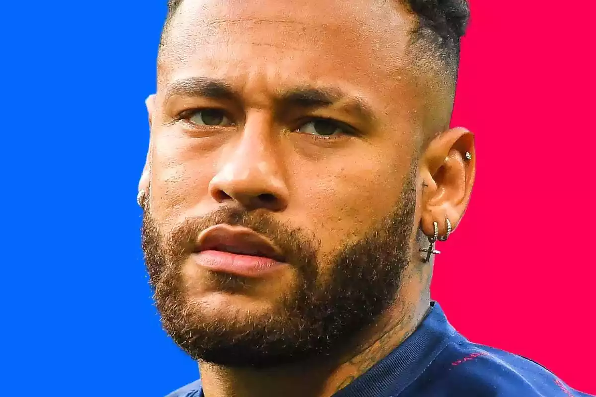 Neymar looking forward on a blue and red background