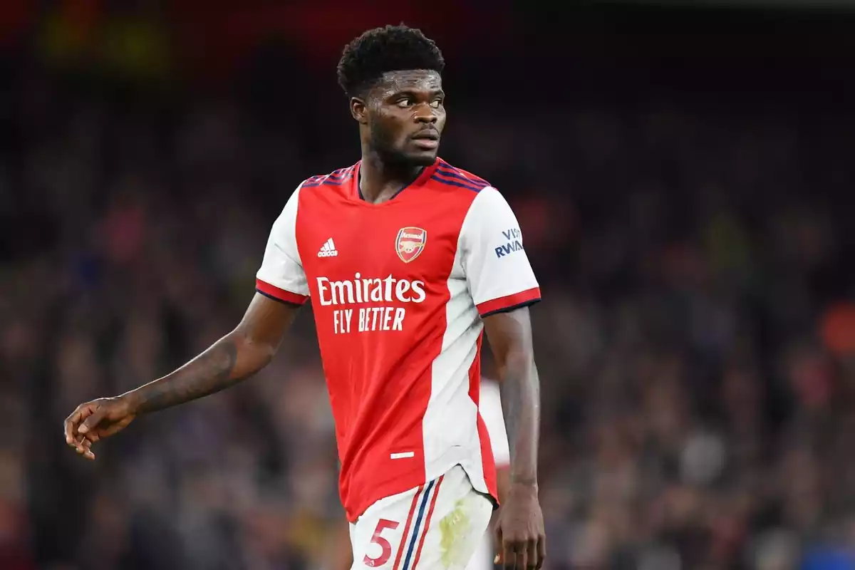 Thomas Partey looking back in the Arsenal shirt Thomas Partey looking back in the Arsenal shirt